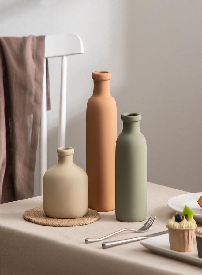 Lyeec Ceramic Vase Set of 3 - Rustic Vases Set for Flower Centerpieces Pampas Grass - 3 Bud Vase for Decor - Modern Decoration Terracotta Vases for Home Farmhouse Table Office, Mini Pottery Vase by Lyeec - Image 1
